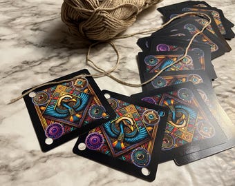CARDS-Egyptian Bird -Set of 24 Small Weaving Cards-Original Design for Card Tablet Weaving-4 Holes Square-Double Sided Cardstock