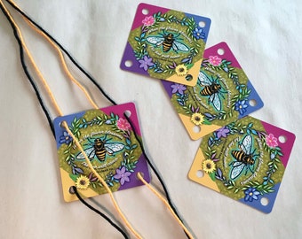 CARDS-Spring Bee-Set of 24 Small Weaving Cards-Original Design for Card Tablet Weaving-4 Holes Square-Double Sided Cardstock UV Coated