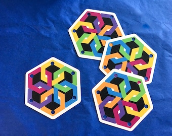 CARDS-Hex Rings-Set of 24 Weaving Cards-Original Design for Card Tablet Weaving 6 Holes Hexagon Double Sided Colorful Cardstock UV Coated