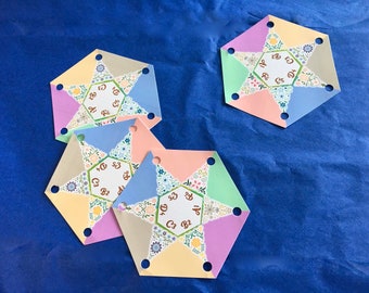 CARDS-Floral Star Hex-Set of 24 Weaving Cards-Original Design for Card Tablet Weaving 6 Holes Hexagon Double Sided Colorful Cardstock