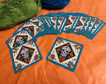 CARDS-Day of the Dead-Set of 24 Small Weaving Cards-Original Design for Card Tablet Weaving-4 Holes Square-Double Sided Cardstock