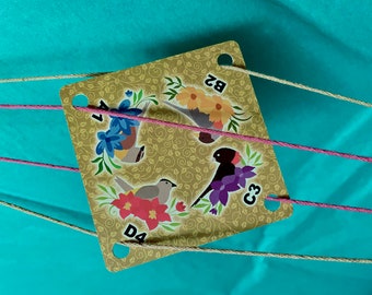 CARDS-Wildflower Birds-Set of 24 Weaving Cards-Original Design for Card Tablet Weaving-4 Holes Square-2 Sided Colorful Cardstock UV Coated
