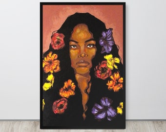 777 Tri-Seven Entertainment Enmarcado Black Flower Girl Poster Arte de pared