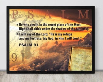 Salmo enmarcado 91 Cartel Biblia Escritura Cita Arte Inspiracional Impresión