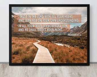 Proverbios enmarcados 3:5-6 Poster Trust in the Lord Bible Verse Quote Wall Art