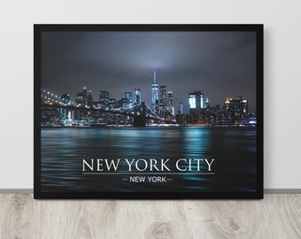 Cartel enmarcado de la ciudad de Nueva York Night Skyline Wall Art Print