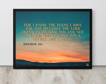 Jeremías enmarcado 29:11 Cartel Un futuro y una esperanza versículo de la Biblia Cita Arte de la pared