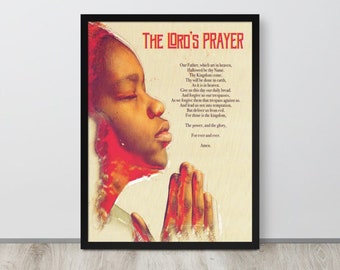 Enmarcado Oración del Señor para los niños Cartel de la pared escritura Oración Dios cristiano afroamericano