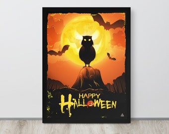 Decoración de arte de pared de póster de Halloween feliz enmarcado