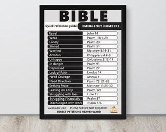 Enmarcado Biblia Números de Emergencia Cartel Inspiracional Escritura Arte Imprimir