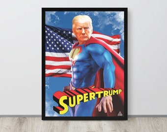 Enmarcado Donald Trump Cartel SuperTrump Divertido Parodia Wall Art Print