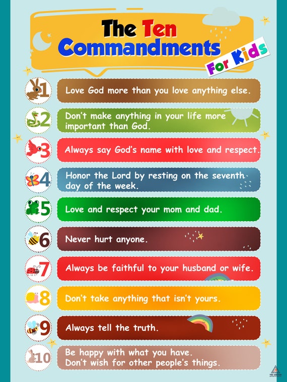 Ten Commandments Poster for Kids Children Classroom Wall Art - Etsy UK