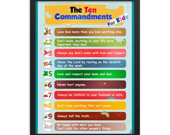 777 Tri-Seven Entertainment Enmarcado Diez Mandamientos Póster para Niños Niños Aula Arte de Pared,