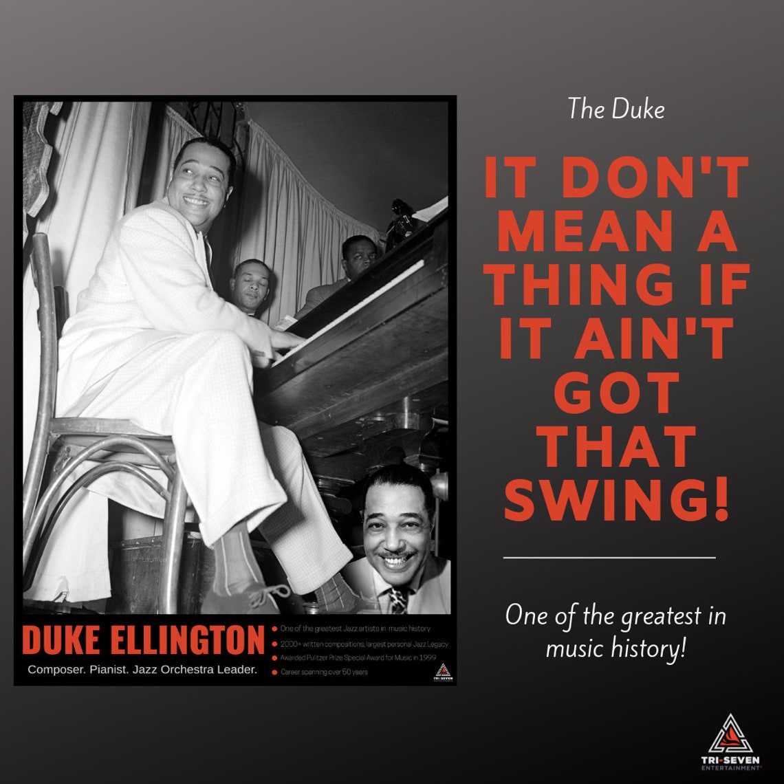 Duke Ellington Poster Wall Art Print Historical Facts 18x24 | Etsy