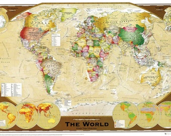 Póster de mapa del mundo, tamaño grande, para aula, Estados Unidos, 24.0 x 35.8 in, sin marco, multicolor