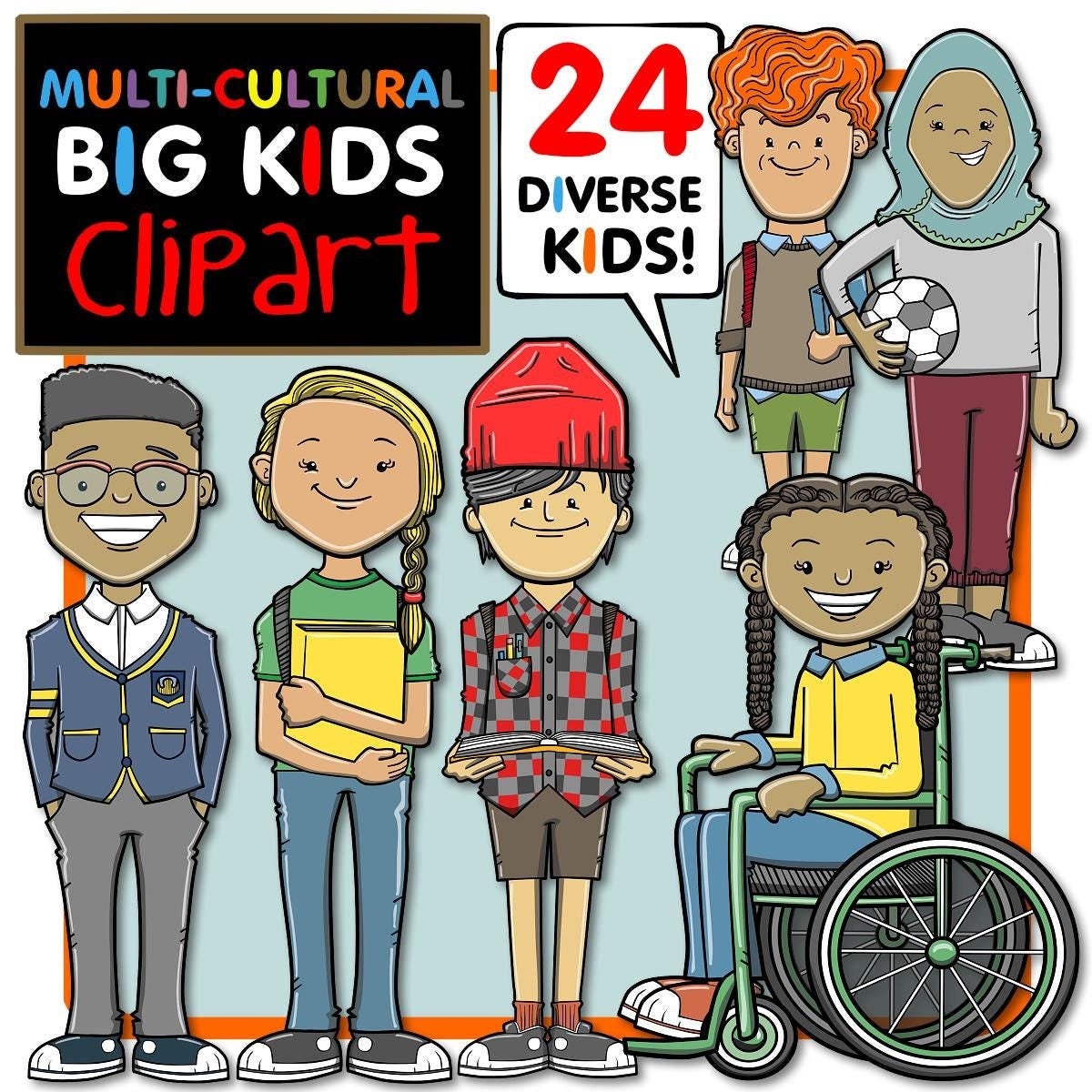 Clip Art: High School Kids, Middle School, Upper Elementary, Students, Big Kids, Older Kids, Classroom, Diverse, Multicultural Kids ClipArt