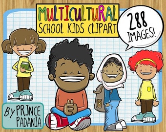 Multicultural School Kids / Students / Children Clip Art