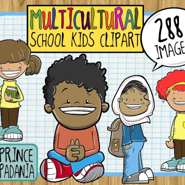 Multicultural School Kids / Students / Children Clip Art