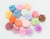 XL Hmong Pom Poms Handmade Lisu Hmong Hill Tribe Pom Poms, Two Tone Yarn Pom Poms, Large Pom Poms, Big Fluffy Pom Poms Multi Color Pastel
