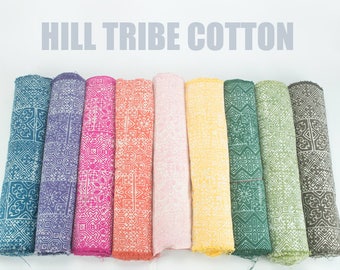 Hmong Hill Tribe Fabric - Handwoven Handspun Batik Plant Dyed Cotton Textile, Rustic Table Runner, Indigo Dye Hill Tribe Fabric, Yellow Blue