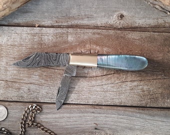 SALE Blacklip Mother of Pearl Handled knife Damascus blade, anniversary gifts for men husband, Damascus DM1206  BlkBox NyShth