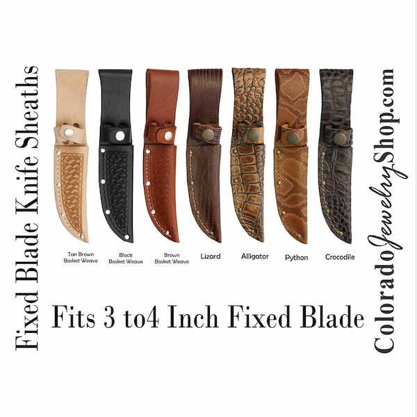 Bovine leather, [Cow] , Basketweave or patterns that match other animal leathers - Leather Belt Sheaths Fit fixed blade knives 3" to 4"