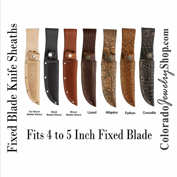 Bovine leather, [Cow] , Basketweave or patterns that match other animal leathers - Leather Belt Sheaths Fit fixed blade knives 4" to 5"