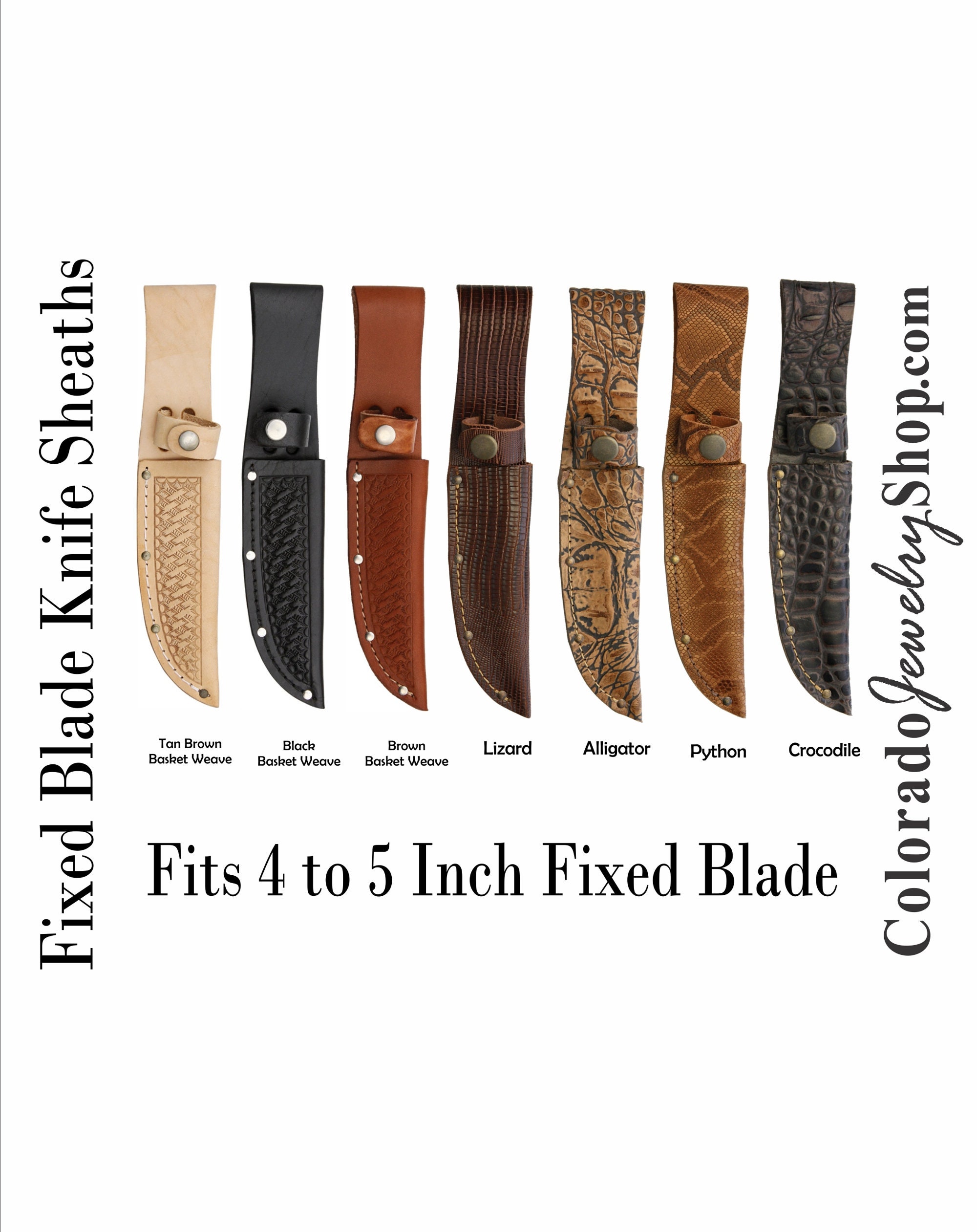 Bovine Leather, cow , Basketweave or Patterns That Match Other Animal Leathers Leather Belt Sheaths Fit Fixed Blade Knives 4 to 5 