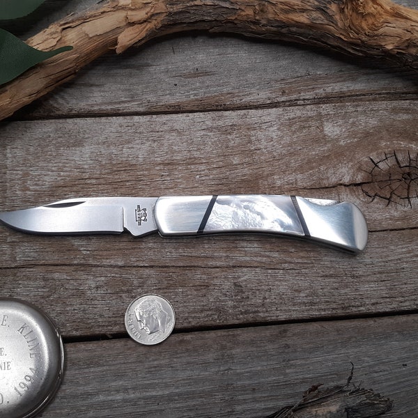 Mother of pearl [MOP] Handle knife Bear & Sons, 30th anniversary knife, Engraving option #BCCx26 G-10 Bbox Npouch /SheathOptn scrpt*
