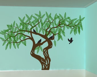 Olive Tree with Birds and Leaves Home Decor, Nursery, Refresh Feelings, For Any Smooth Surface High Quality Vinyl Sticker