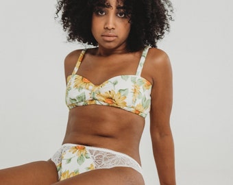 Sunflower lingerie set, Cotton bra with lace panties