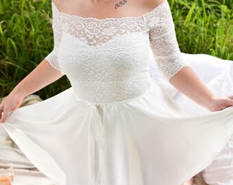Bridal lingerie set, Lace bodysuit with circle skirt