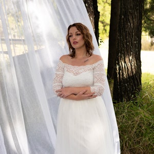 Off the shoulder bridal bodysuit, Long sleeve bridal separa