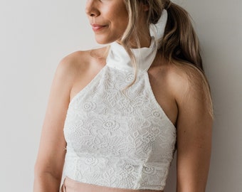 High neck bridal crop top, Halter neck lace crop for casual wedding