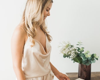 Bridal lingerie, wedding lingerie, honeymoon lingerie, cowl top, pjs, pyjamas, cowl neck top, getting ready outfits for bridesmaids, bridal