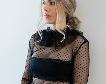 Sheer blouse black, sheer blouse black long sleeve, sheer blouse black polka dots, sheer blouse classy, sheer blouse high neck, mesh top