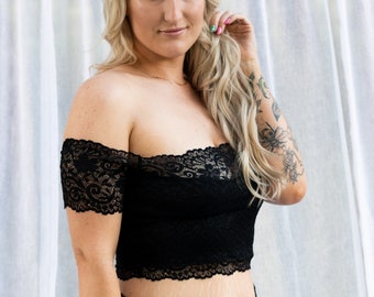 Off the shoulder lace top, Sweetheart crop top in black lace