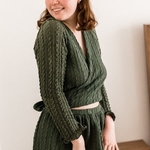 Tan wrap sweater shop