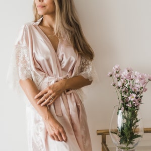 Pink satin robe, hens party robes, bridesmaids robe, getting ready robe, champagne satin robe, bridal lingerie, bridal party robe image 1