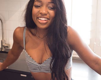 BONITA Bralette - Soft cup bra, bralette, bralet, gingham, sleepwear, pjs, pyjamas, bralette top, bralette festival, bralet top, gingham top