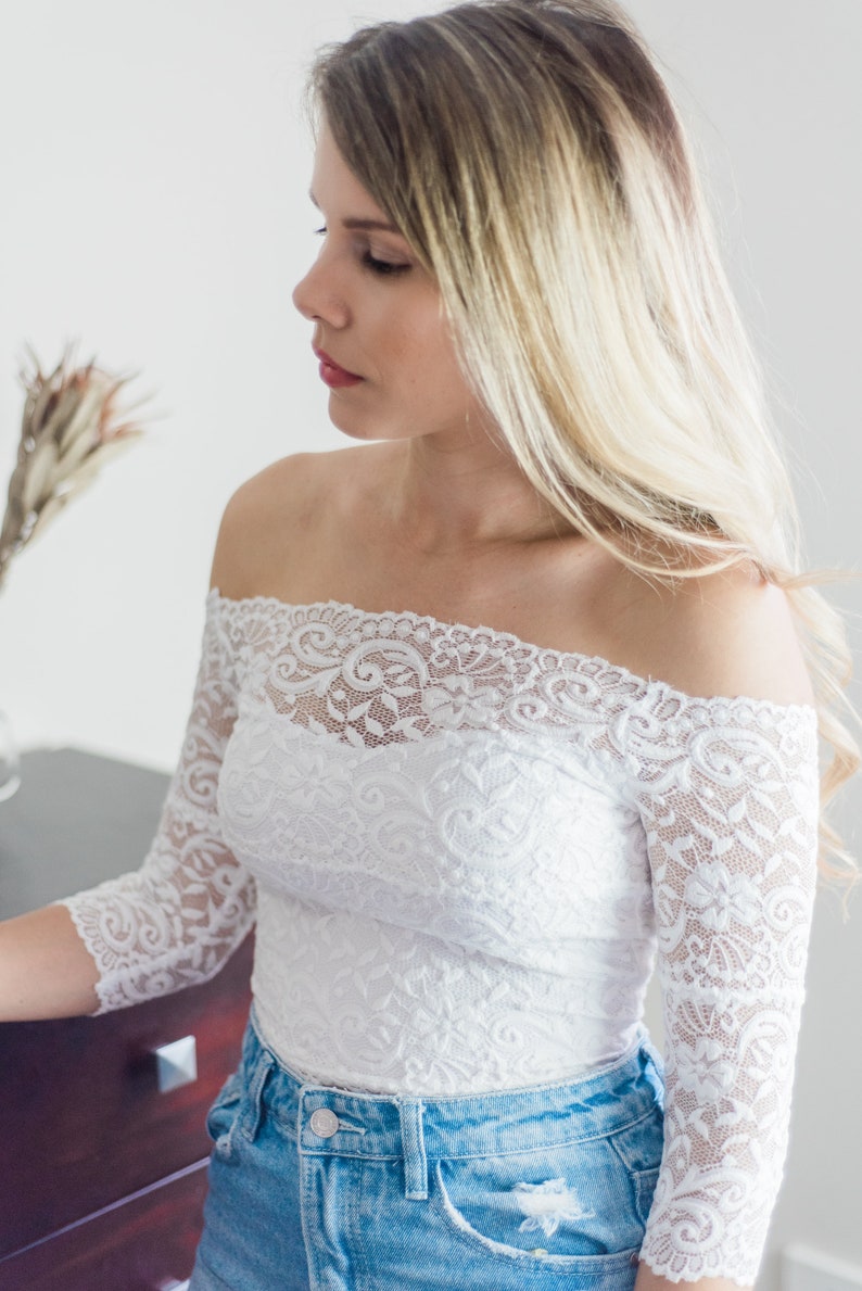 Lace Crop Top, White lace off the shoulder crop top, boho wedding crop top, sweetheart lace top for wedding, crop top separates for wedding image 1