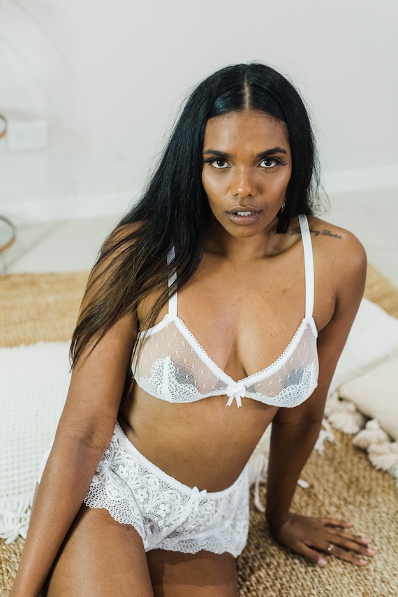 White Lace Bralette, Sheer Sexy Bra for Wedding Night -  Israel
