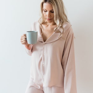 Personalised bamboo blend pyjamas, Custom monogrammed blush pink PJ set image 7