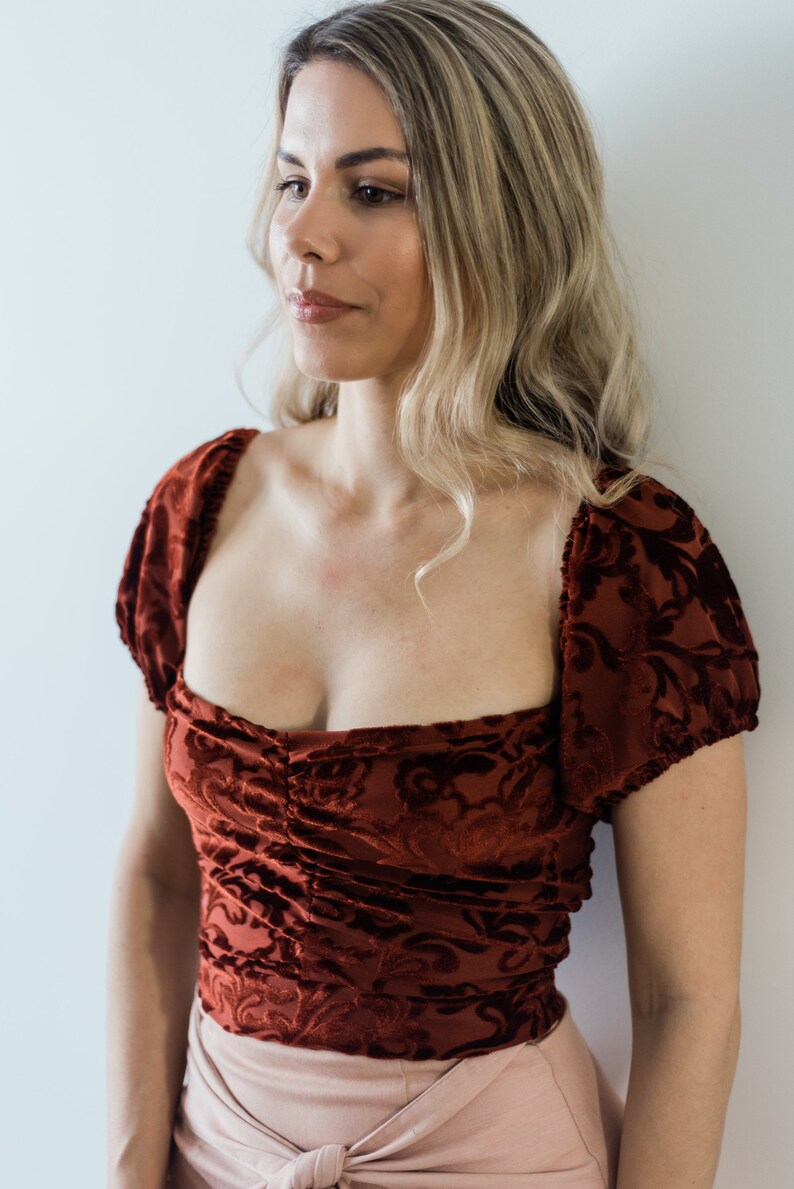 Orange Velvet Puff Sleeve Crop Top Puffed Sleeve Crop Top Etsy