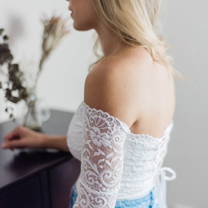 Lace Crop Top, White lace off the shoulder crop top, boho wedding crop top, sweetheart lace top for wedding, crop top separates for wedding image 5