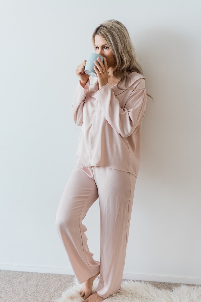 Personalised bamboo blend pyjamas, Custom monogrammed blush pink PJ set image 1