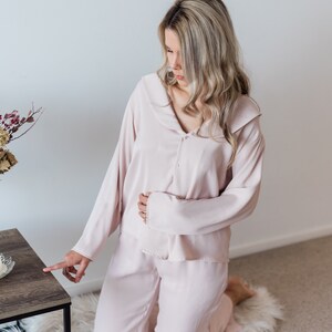 Personalised bamboo blend pyjamas, Custom monogrammed blush pink PJ set image 5