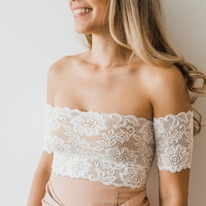 IVY White Lace Crop - off the shoulder crop top. lace crop, lace bralette, white lace, white lace lingerie, bridal, wedding, sweetheart