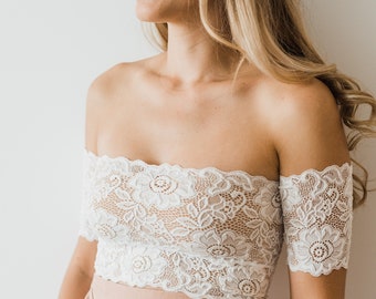IVY White Lace Crop - off the shoulder crop top. lace crop, lace bralette, white lace, white lace lingerie, bridal, wedding, sweetheart