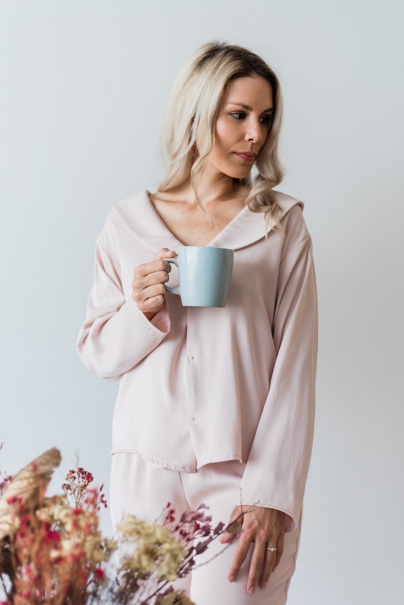 Personalised bamboo blend pyjamas, Custom monogrammed blush pink PJ set image 6